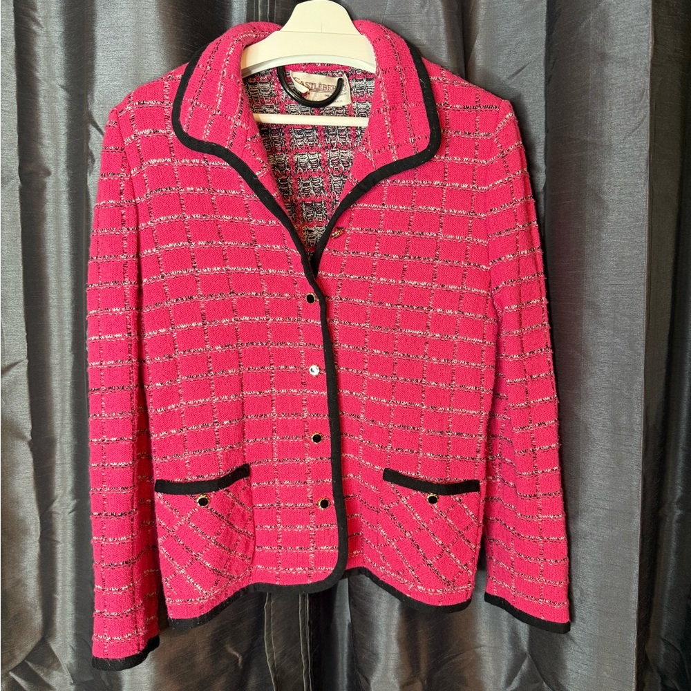 Vintage Castleberry Knit Hot Pink Plaid Blazer